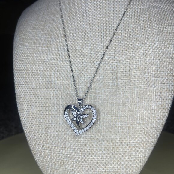 Silver Dragonfly Heart Pendant Necklace - Picture 3 of 5